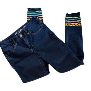 American Eagle blue  jeans size 6 colorful unique cuffs  skinny denim jeans